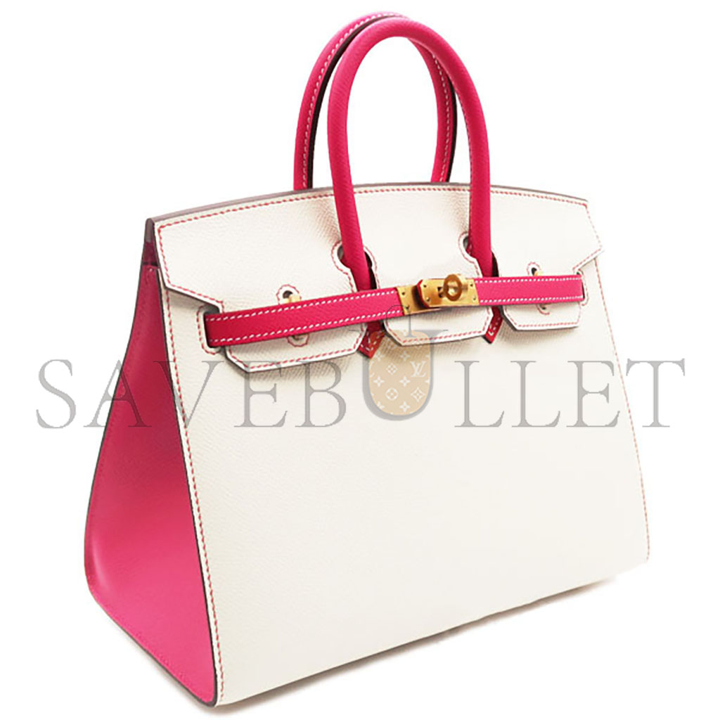 H**mes birkin 25 epsom milkshake white and pink gold buckle bag h028368ck6s (25*20*13cm)